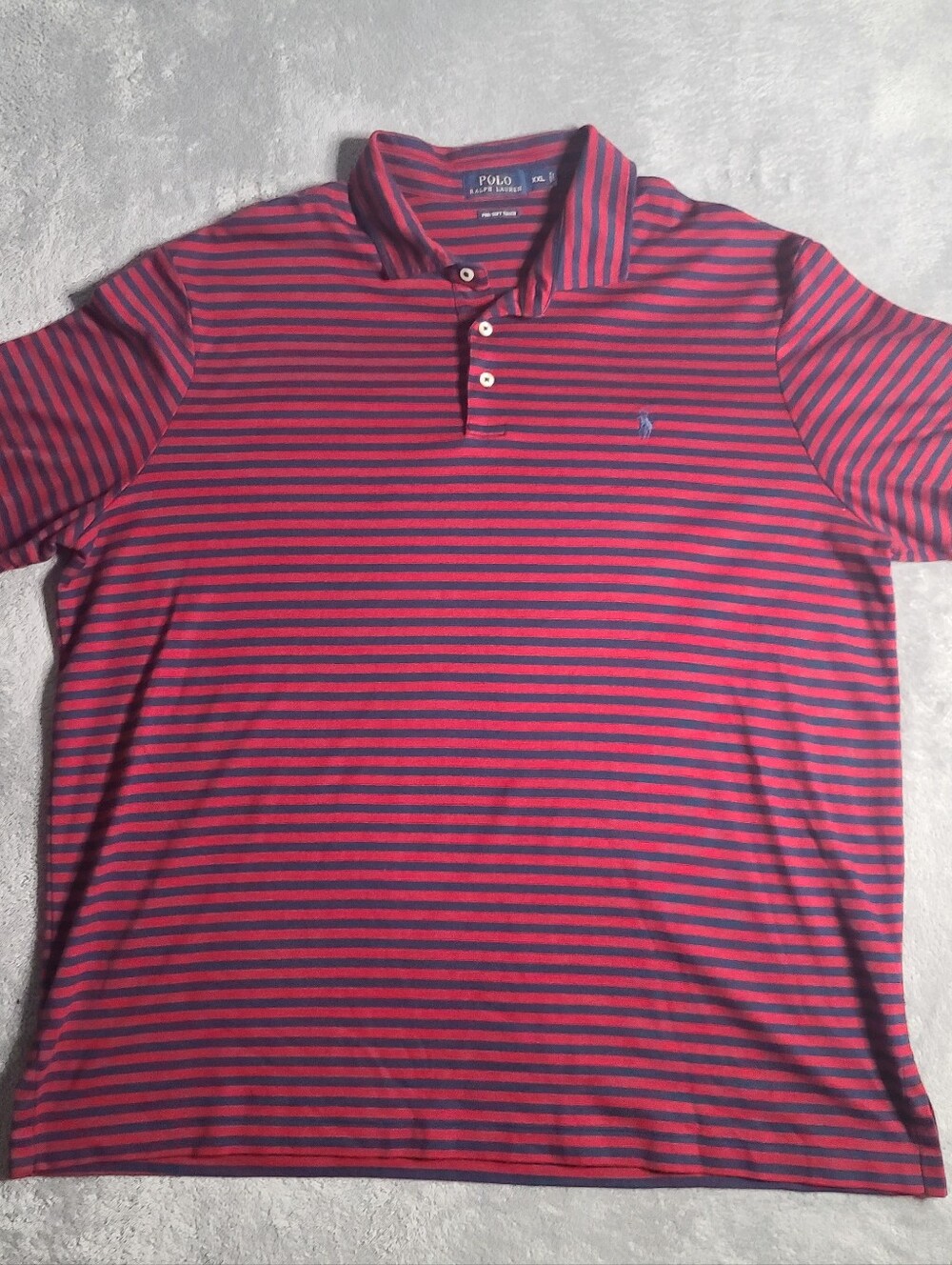 Polo Ralph Lauren Mens XXL Red Navy Striped Polo Shirt Pima Soft Touch Short Slv